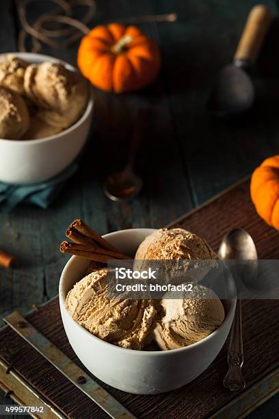 Homemade Pumpkin Pie Ice Cream Stock Photo - Download Image Now - 2015, Autumn, Bowl