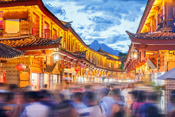 istock Lijiang old town in the evening with crowded tourist. 499578438