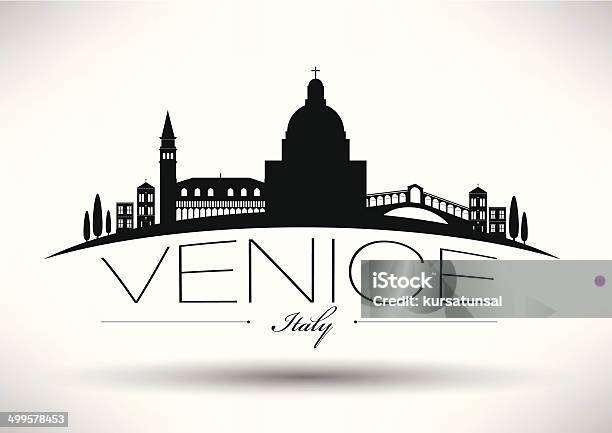 Ilustración de Edificios De La Ciudad De Venecia Con Diseño Tipográfica y más Vectores Libres de Derechos de Palacio