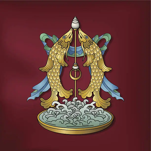 Vector illustration of Pair of golden fishes / Gaur-Matsya – (Auspicious Buddhist symbol)