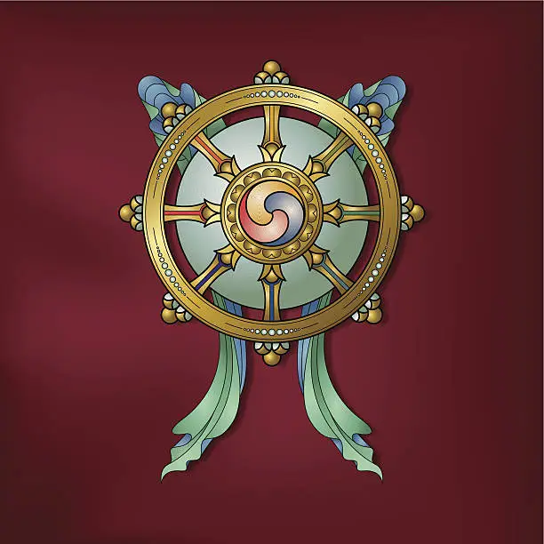 Vector illustration of Wheel of law / Dharmachakra – (Auspicious Buddhist symbol)
