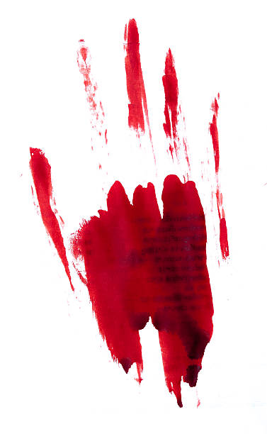 istock Red bloody handprint on a white background 499579744