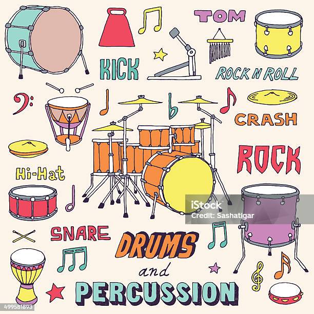 Hand Drawn Doodle Musical Instruments Drums And Percussion Vector Illustration Stock Illustration - Download Image Now