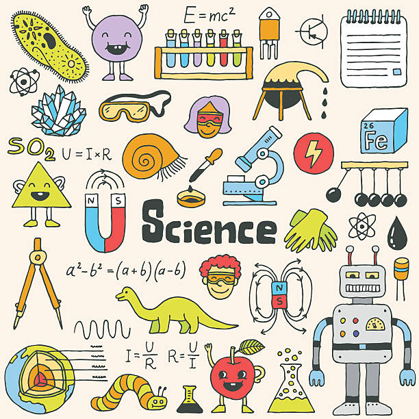 ilustrações de stock, clip art, desenhos animados e ícones de ciência escolar sarrabisco conjunto 1.  mão desenhada ilustração vetorial. - mathematical symbol illustrations