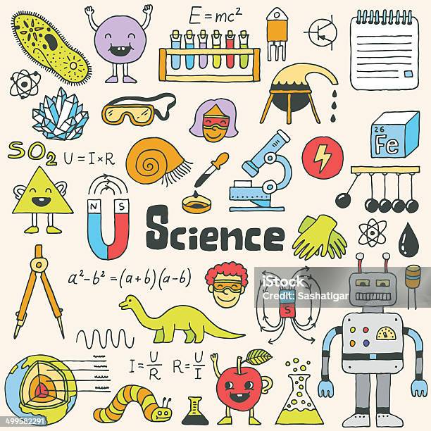School Science Doodle Set 1 Hand Drawn Vector Illustration Stock Illustration - Download Image Now
