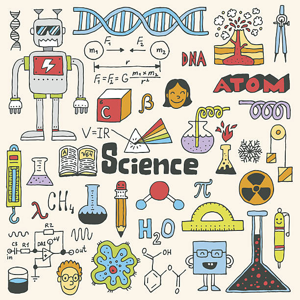 ilustraciones, imágenes clip art, dibujos animados e iconos de stock de ciencia escuela doodle conjunto 2.  ilustración vectorial dibujados a mano. - geometry mathematics drawing compass mathematical symbol