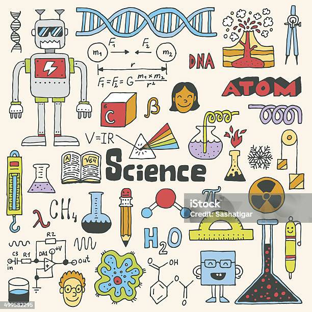 Ilustración de Ciencia Escuela Doodle Conjunto 2 Ilustración Vectorial Dibujados A Mano y más Vectores Libres de Derechos de Robot