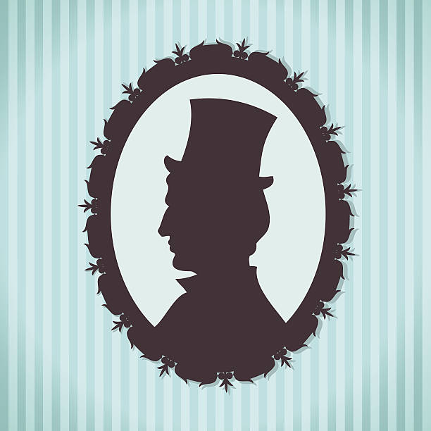 Man in top hat silhouette portrait against striped background vector art illustration