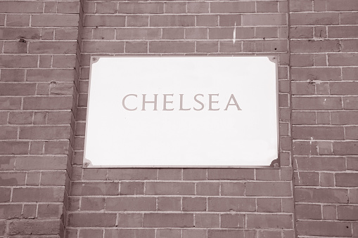 Chelsea Street Sign; London; England; UK in Black and White Sepia Tone