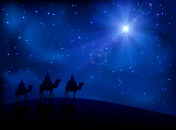 Vector illustration of Three wise men and star