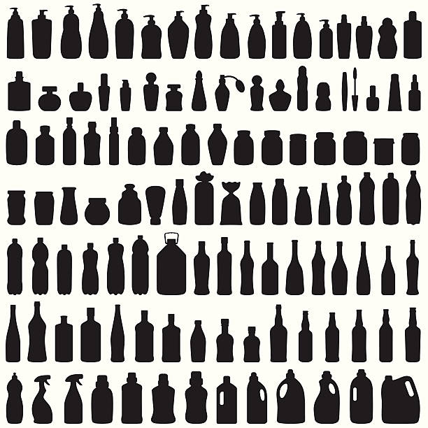 бутылка значок - косметика stock illustrations