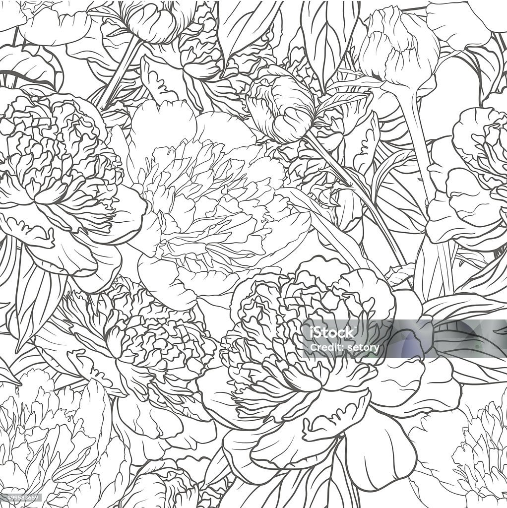 seamless monochrome floral pattern with  peonies Abstract stock vector