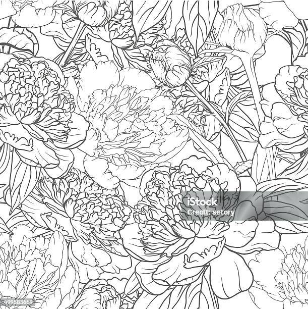 Seamless Monochrome Floral Pattern With Peonies Stock Illustration - Download Image Now - Abstract, Backgrounds, Black Color