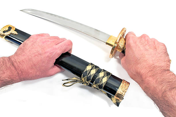 istock Japanese samurai katana sword isolated on white 499586251