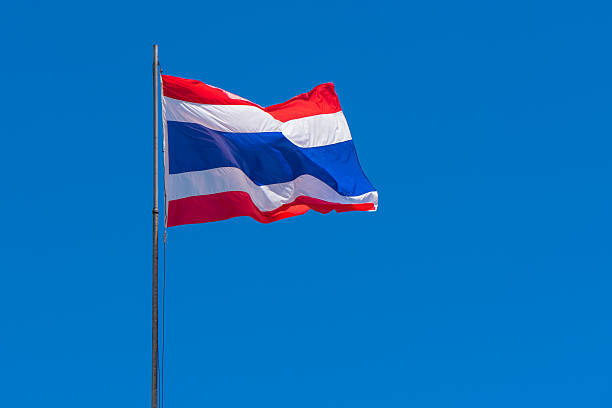 istock Thai flag of Thailand with blue sky background 499596892