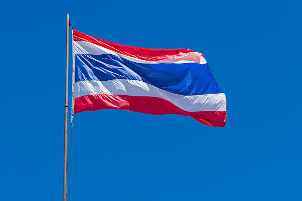 istock Thai flag of Thailand with blue sky background 499597020