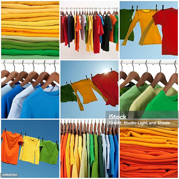 Variety Of Multicolored Casual Clothing Stock Photo - Download Image Now - Blue, Bright, Casual Clothing