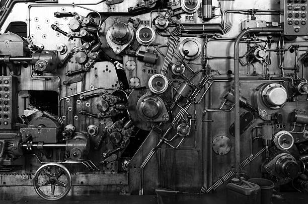 Detail of a rusted machine Detail of a rusted machine in abandoned factory, Black and white tone machine stock pictures, royalty-free photos & images