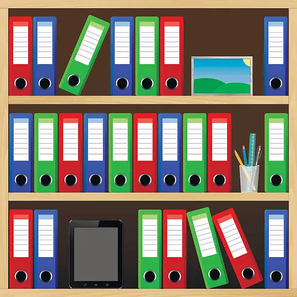 Vector illustration of Office shelves with different objects