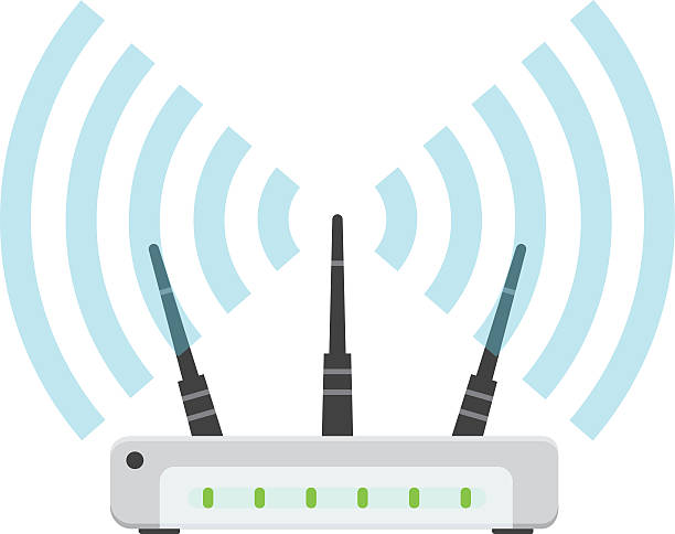 illustrazioni stock, clip art, cartoni animati e icone di tendenza di router immagine vettoriale wi-fi - connection node computer network communication