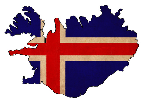 Iceland map on Iceland flag drawing ,grunge and retro flag series