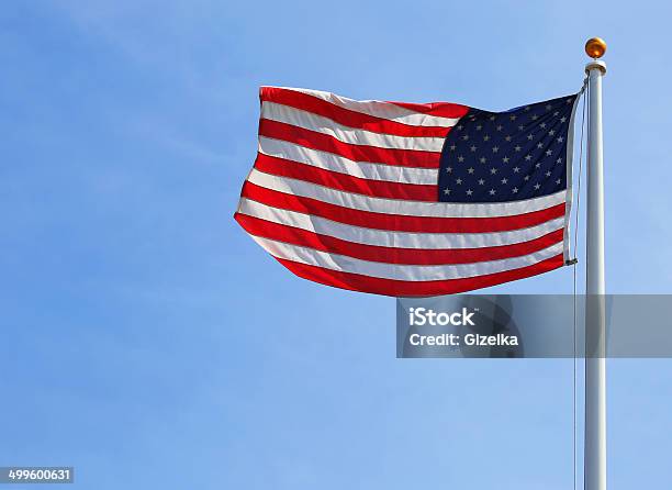 American Flag Over Sky Stock Photo - Download Image Now - American Culture, American Flag, Blue