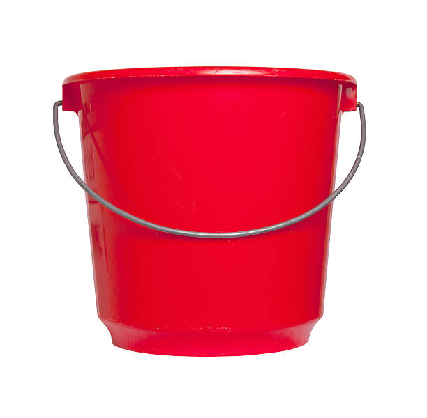 Single red bucket isolated stock photo