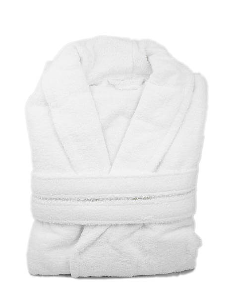 white bathrobe isolate - badjas stockfoto's en -beelden