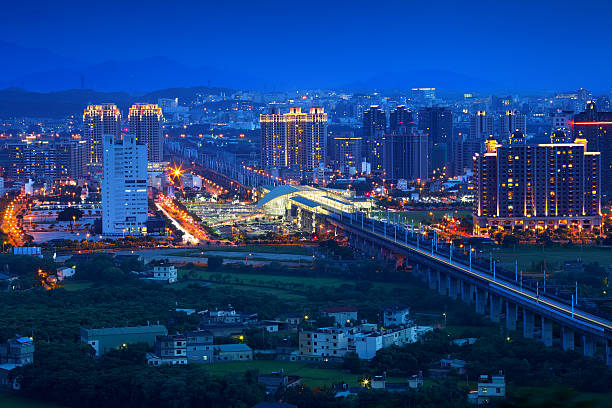 Night view of Zhubei city stock photo