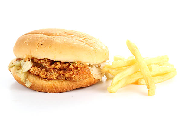 istock crisp chicken burger and French fried 499618229