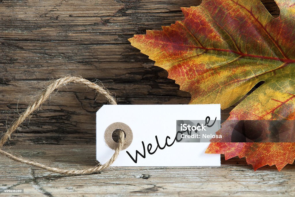 Autumnal Background with Welcome Autumnal Background with Welcome written on a white Label Abstract Stock Photo