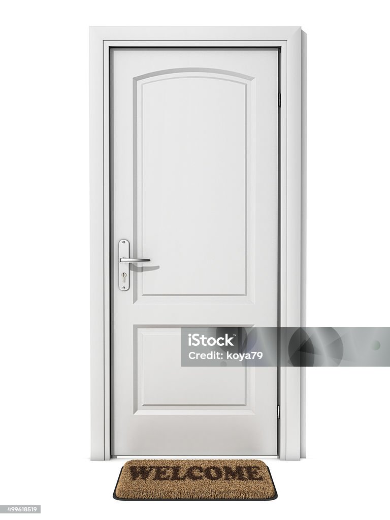 Weißer Tür mit heißen Fußmatte - Lizenzfrei Fußmatte Stock-Foto