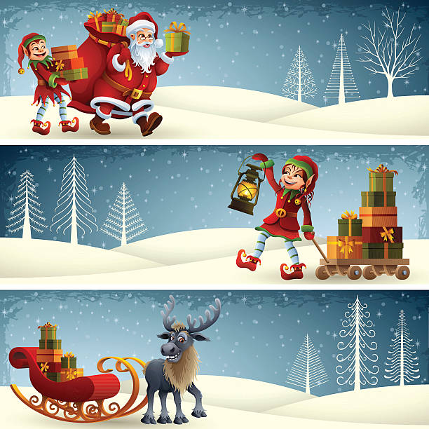 クリスマスバナー - santa claus sleigh toy christmas点のイラスト素材／クリップアート素材／マンガ素材／アイコン素材
