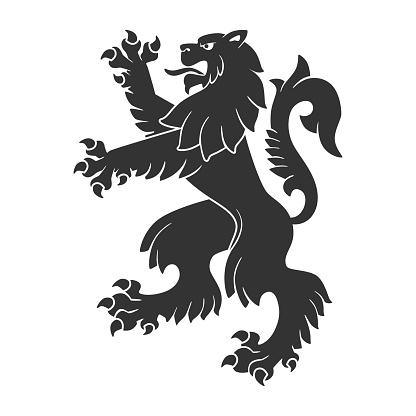 Black Roaring Lion For Heraldry Or Tattoo Design Isolated On White Background