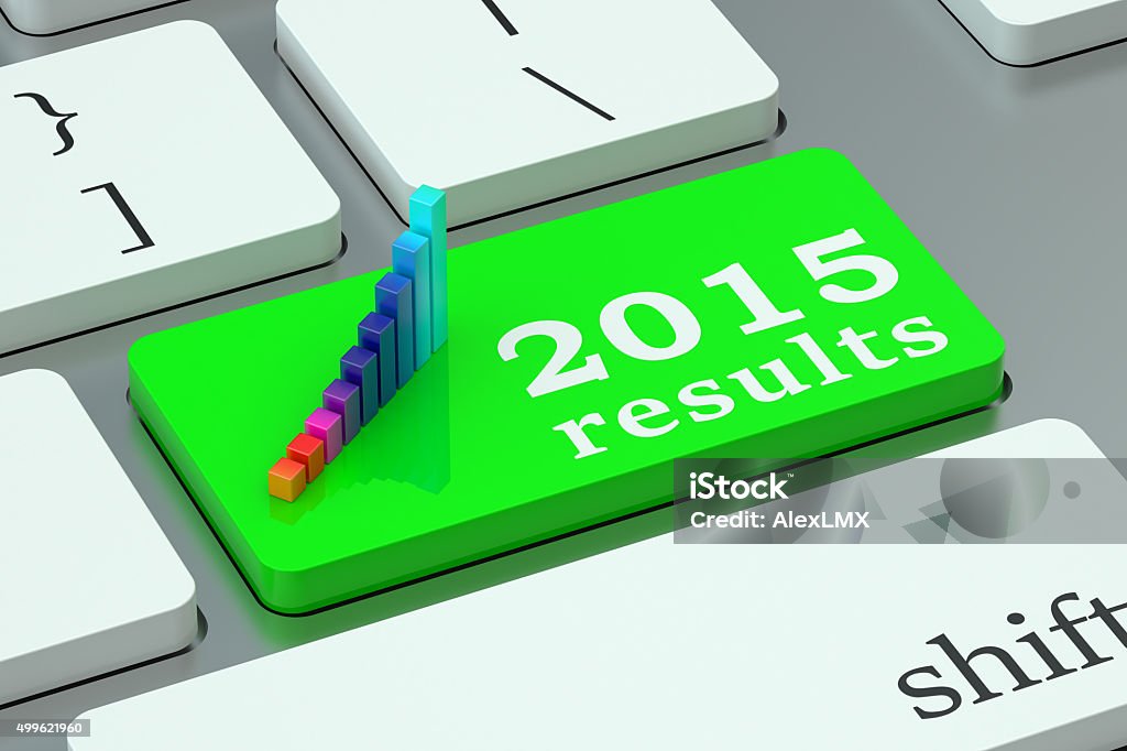 Los resultados en el teclado de 2015 concepto - Foto de stock de 2015 libre de derechos