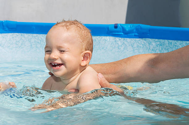 istock Beautiful smiling baby boy in a pool 499623320