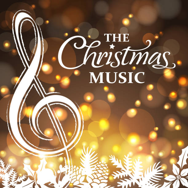 크리스마스 음악 및 플로럴 - musical note defocused musical staff treble clef stock illustrations