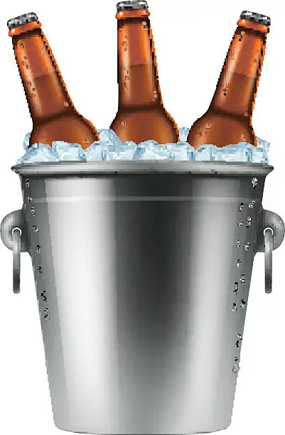 Vector illustration of Ice bucket with three bottles of beer.