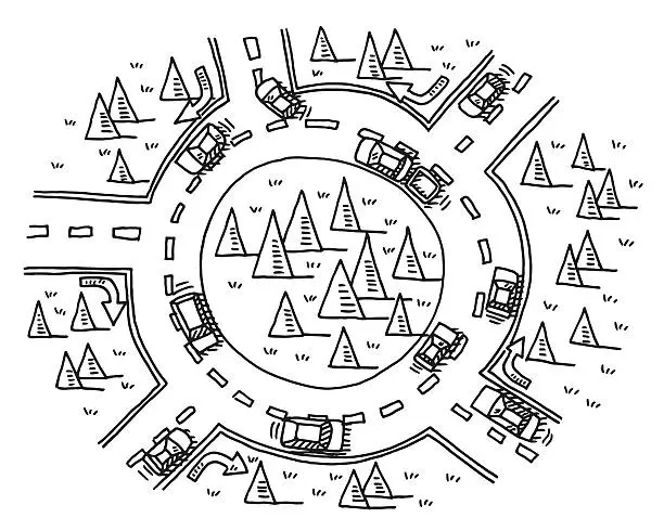 Vector illustration of Roundabout Traffic Drawing