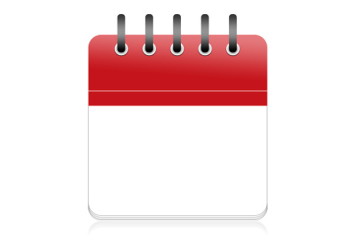 Blank red calendar page, isolated on white.