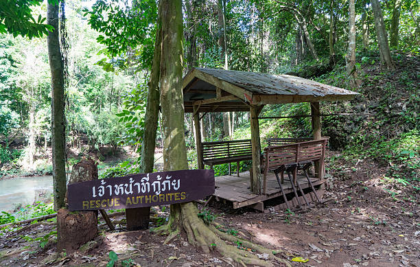 istock National Park Guard hut and a sign 
