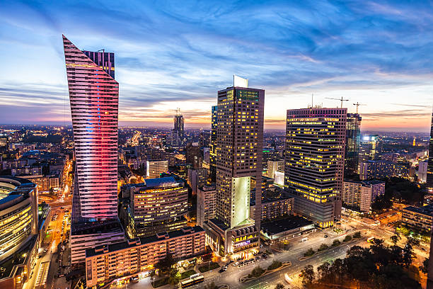 Skyline Warsaw Warsaw, Poland. Downtown business skyscrapers warszawa stock pictures, royalty-free photos & images