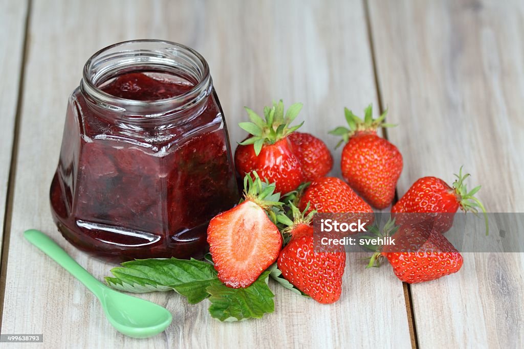 Strawberry jam Preserve  jar full  of tasty homemade  jam Agriculture Stock Photo