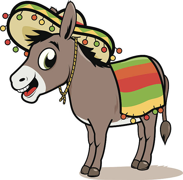Mexican donkey Vector illustration of a cartoon Mexican donkey wearing a sombrero and a colorful blanket. mexican mule stock illustrations