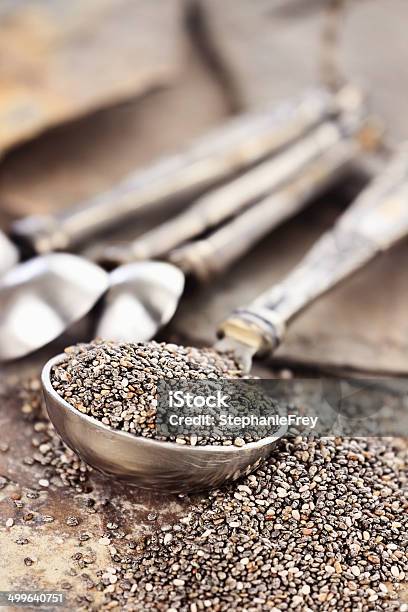 Measuring Spoon Of Chia Seeds Stock Photo - Download Image Now - Antioxidant, Chia seed, Food