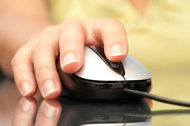 istock Woman hand holding mouse 499640787