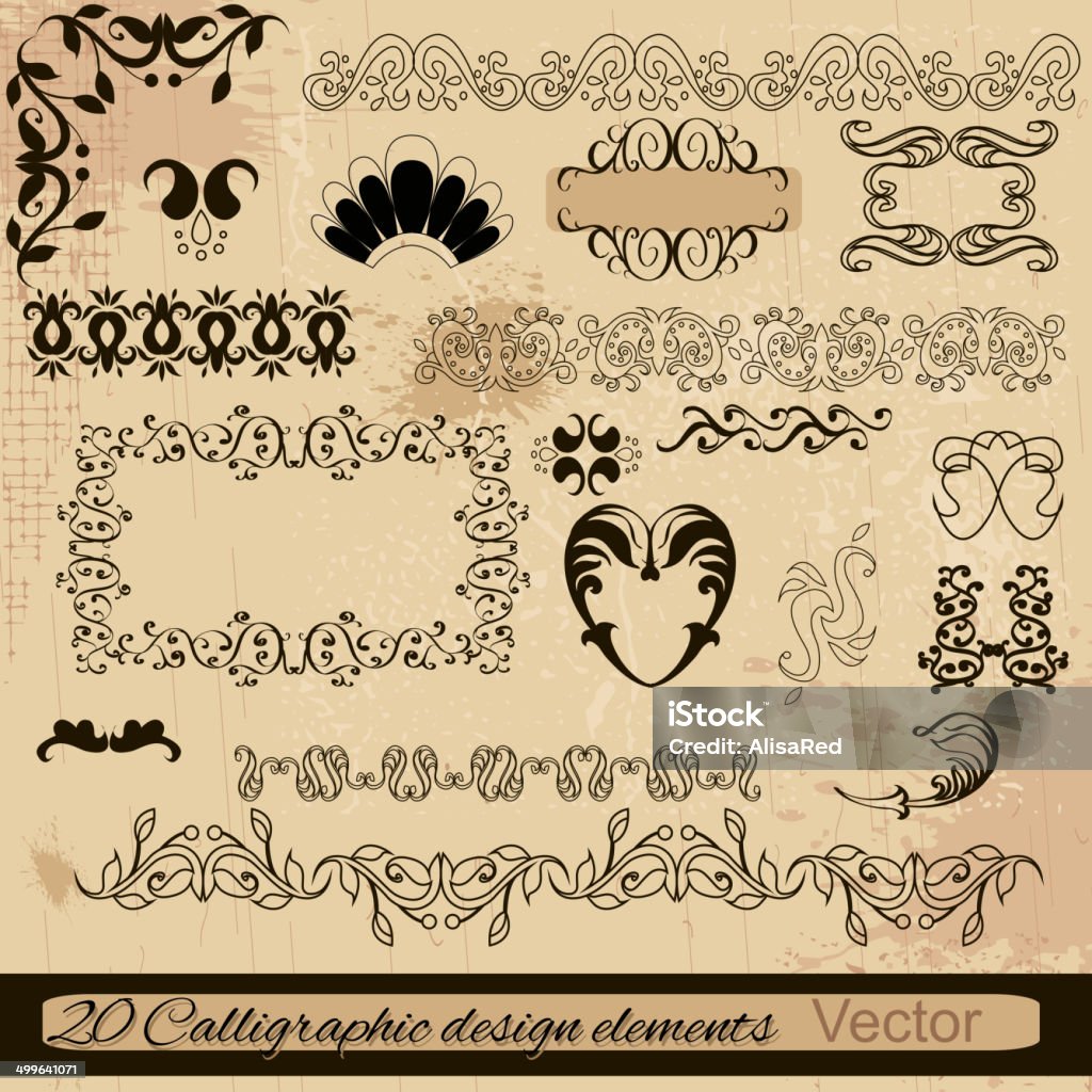 vector set: calligraphic elementos de design e decoração de página. - Royalty-free Caligrafia arte vetorial