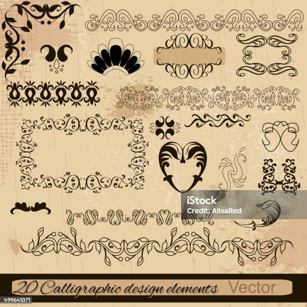 Vector Set Calligraphic Elementos De Design E Decoração De Página - Arte vetorial de stock e mais imagens de Caligrafia