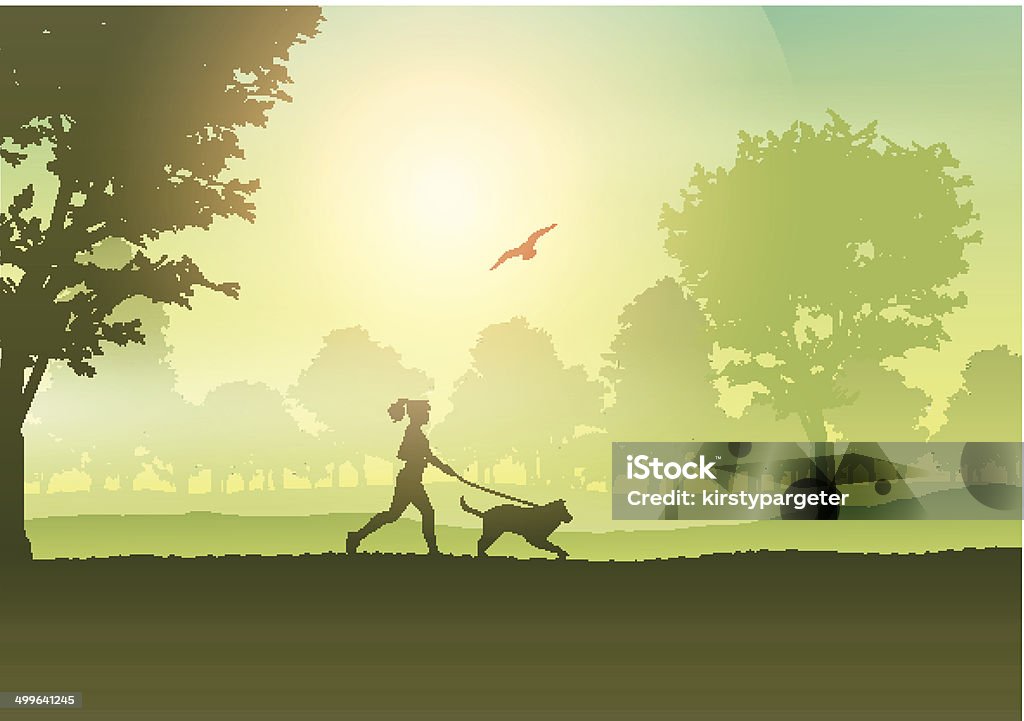 Weibliche Joggen mit Hund in Landschaft - Lizenzfrei Baum Vektorgrafik