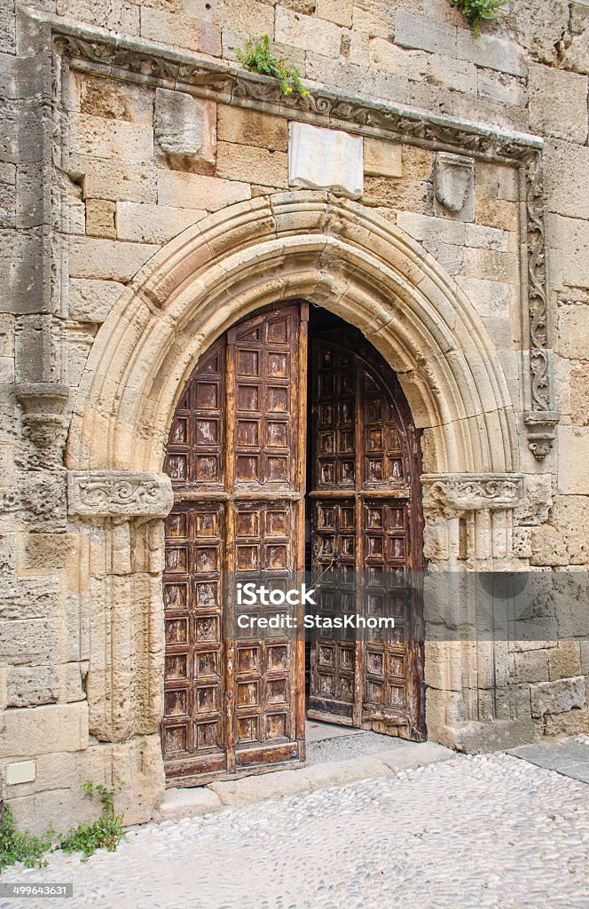 Old medieval door in Rhodes old-town, Greece Ancient Stock Photo